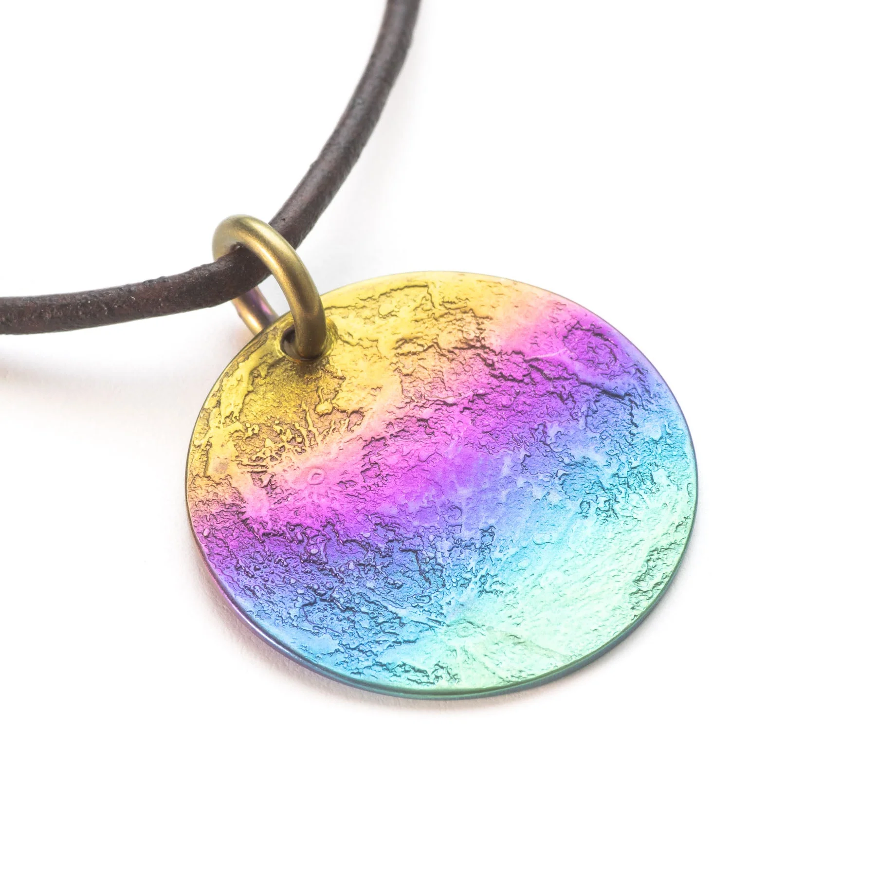 Rainbow Moon Necklace - 1 in / 26 mm Multicolored Anodized Niobium Pendant or Charm - Image 3