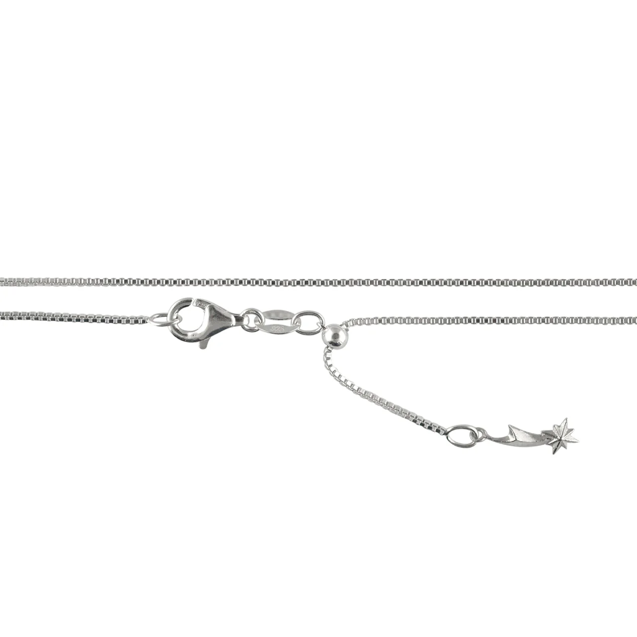 Starborn 22” Adjustable Sterling Silver, Box Chain with Adjustable "Slide Ball"